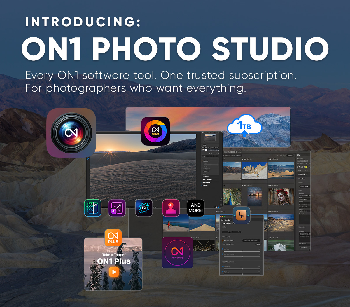 Introducing: ON1 Photo Studio - Every ON1 Software tool. One trusted subscription. For photographers who want everything.
