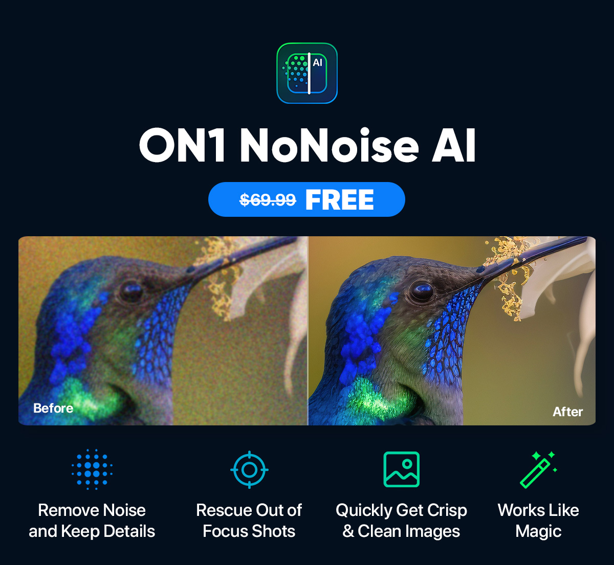 ON1 NoNoise AI - free to own. No subscription.